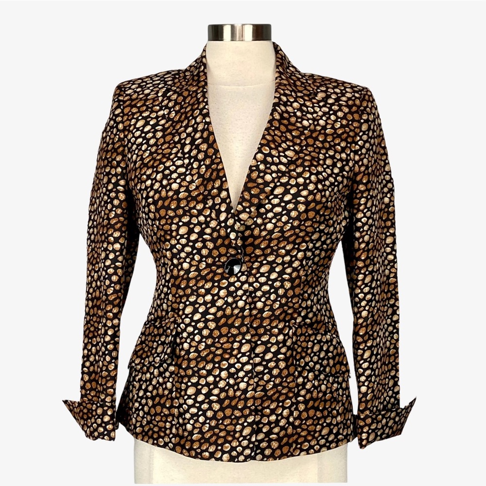 Kasper Womens Silk Animal Print Blazer Jacket Brown Black Single Button size 4